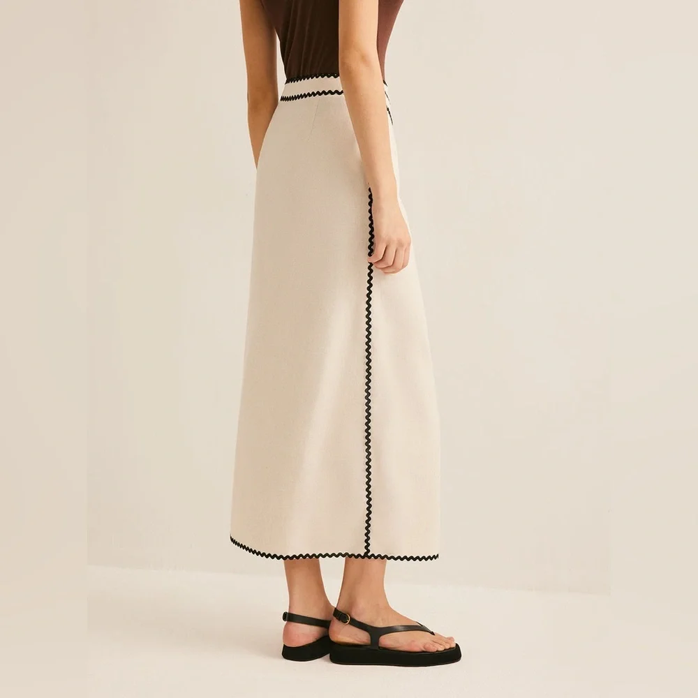 Commense Cream Maxi Skirt with Black Scalloped Trim - Picture 3 of 4